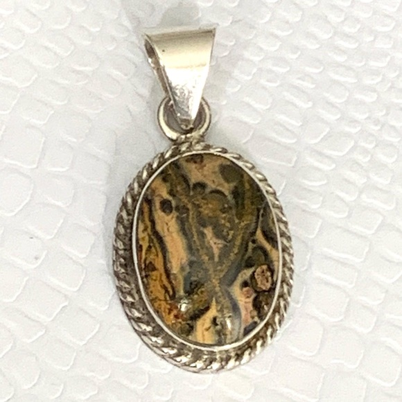Vintage Taxco Mexico Sterling Silver 925 Leopard Skin Jasper Pendant - Picture 5 of 9